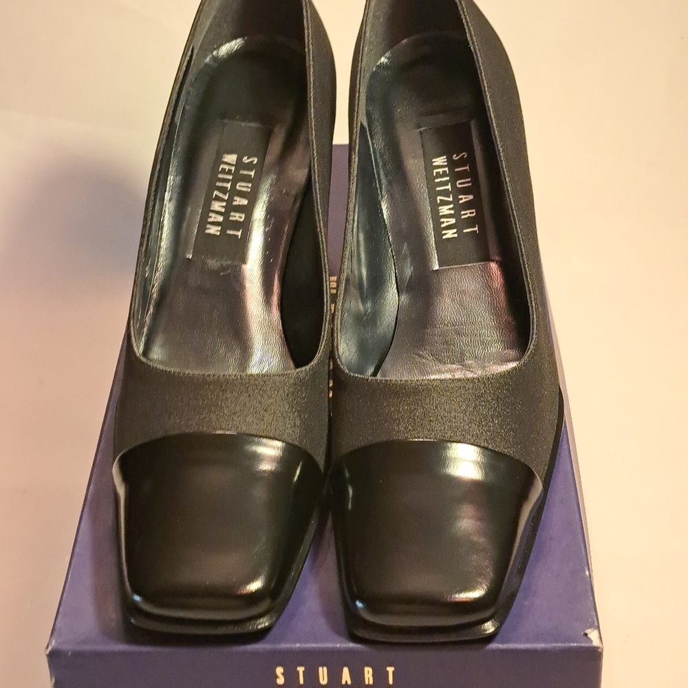 WOMEN'S STUART WEITZMAN SQUARE TOE HEELS SIZE 7.5 B - Picture 6 of 16